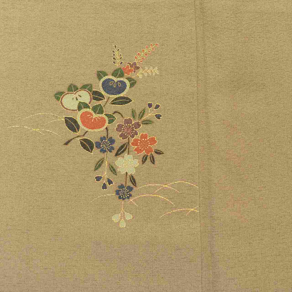 [Used] Komon (small patterned) recycled kimono, pure silk, length 153.0cm (60.2in) (size S), sleeve length 63.5cm (25.0in), lined, green, floral pattern, high quality, semi-formal, spring, summer, autumn, winter, ready-made. 