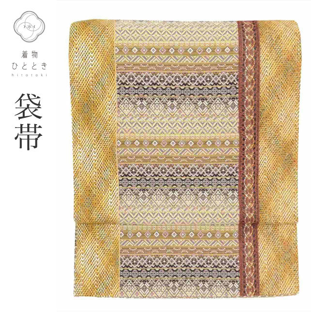 【中古】 袋帯 リサイクル 正絹 フォーマル 仕立て上がり 美品 茶色系 菱文様 変わり織 全通柄 金糸 tt2628b 【 送料無料 リユース 和服 結婚式 お祝い お茶会 パーティー 入学式 卒業式 お茶会 お茶席 茶道 着物 帯 kimono 通販 】