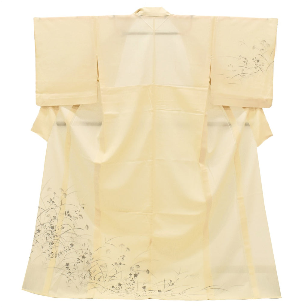 [Used] Yuki Tsumugi Kimono, Pure Silk, Recycled, Length 166.5cm (LL), Sleeve Length 67cm, Ready-made, Summer, White, Floral Pattern [Tsumugi, Tsumugi Kimono, Recycled Tsumugi, Pure Silk, Lined, Tsumugi, Reuse, Vintage, Outlet, Free Shipping] tt2644b 