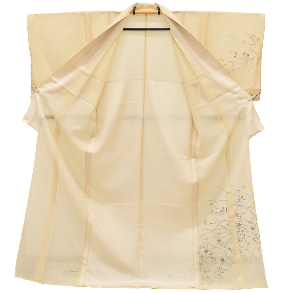 [Used] Yuki Tsumugi Kimono, Pure Silk, Recycled, Length 166.5cm (LL), Sleeve Length 67cm, Ready-made, Summer, White, Floral Pattern [Tsumugi, Tsumugi Kimono, Recycled Tsumugi, Pure Silk, Lined, Tsumugi, Reuse, Vintage, Outlet, Free Shipping] tt2644b 