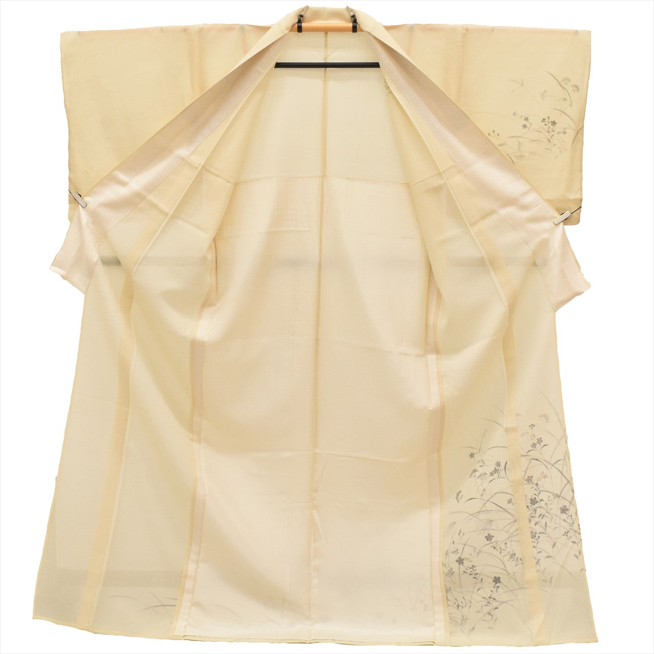 [Used] Yuki Tsumugi Kimono, Pure Silk, Recycled, Length 166.5cm (LL), Sleeve Length 67cm, Ready-made, Summer, White, Floral Pattern [Tsumugi, Tsumugi Kimono, Recycled Tsumugi, Pure Silk, Lined, Tsumugi, Reuse, Vintage, Outlet, Free Shipping] tt2644b 