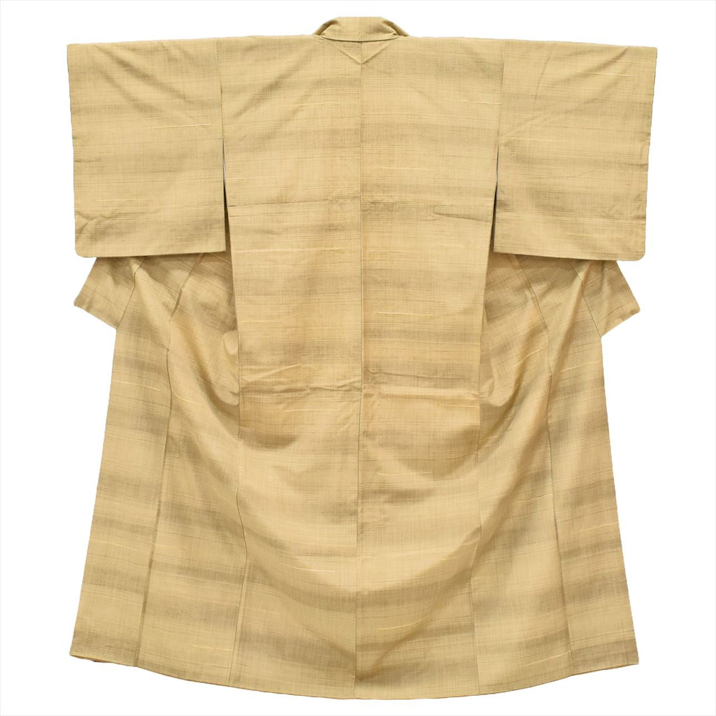 [Used] Tsumugi Silk Kimono, Length 155.0cm (61.0in) (Size S), Sleeve Length 66.0cm (26.0in), Ready-made, Recycled Kimono, Lined, Brown, Checkered Pattern, tt2645b 