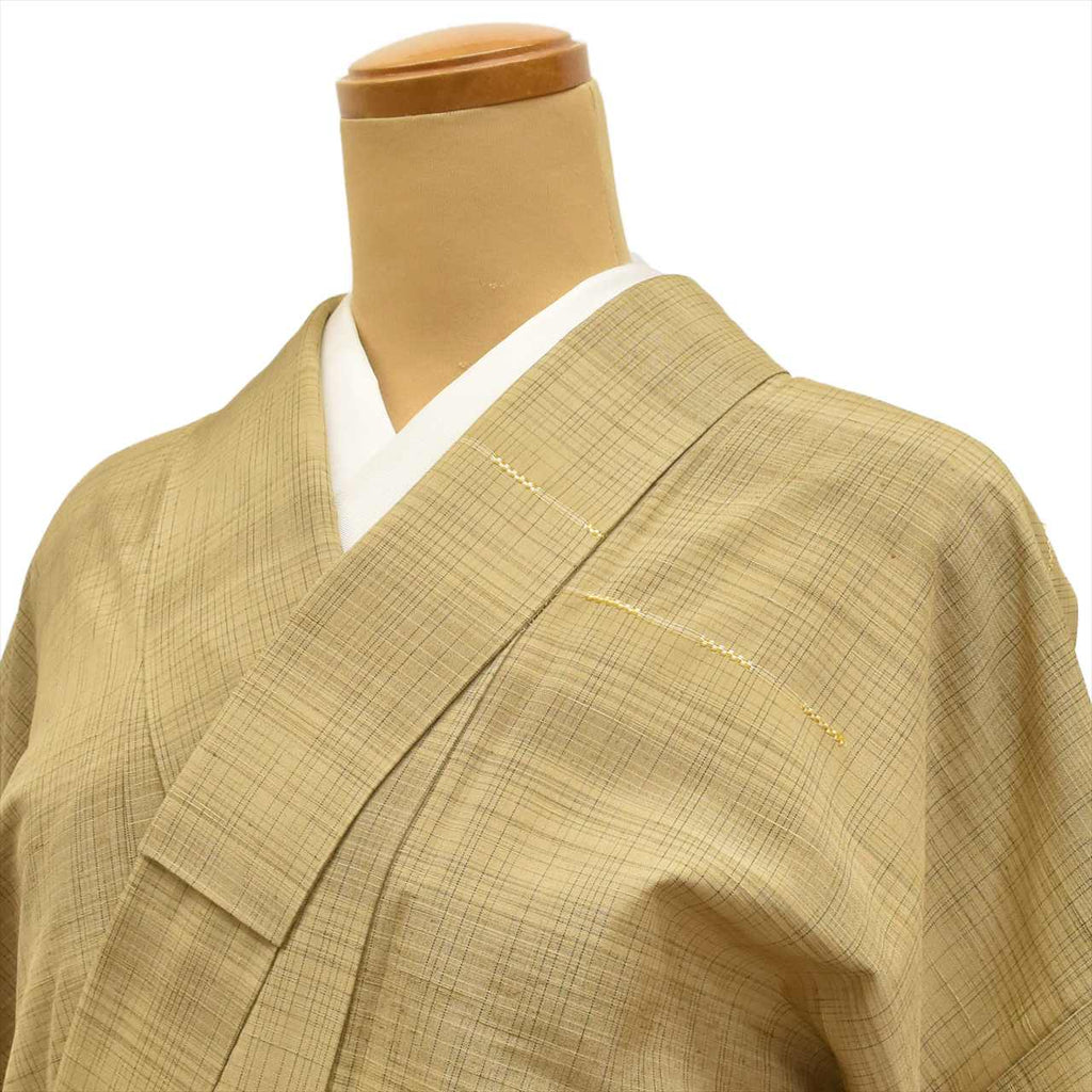 [Used] Tsumugi Silk Kimono, Length 155.0cm (61.0in) (Size S), Sleeve Length 66.0cm (26.0in), Ready-made, Recycled Kimono, Lined, Brown, Checkered Pattern, tt2645b 