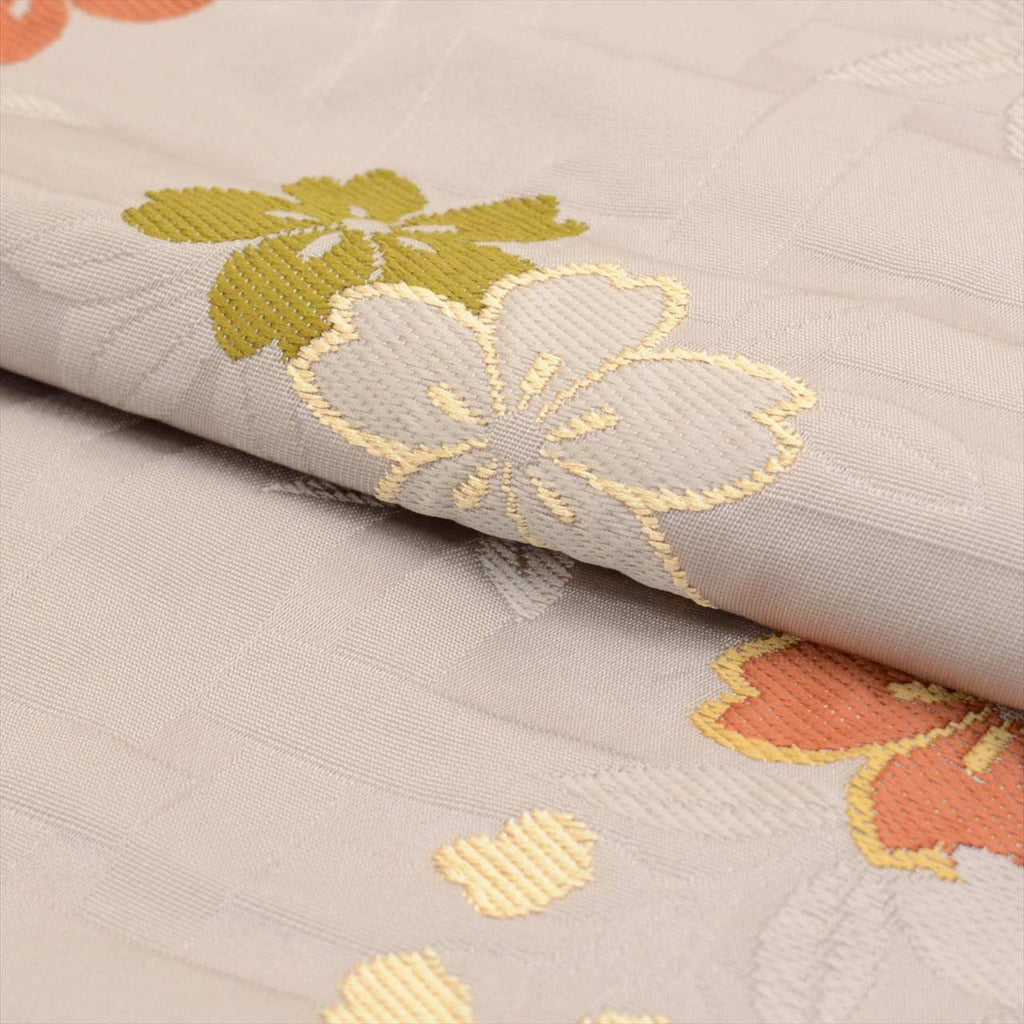 [Used] Kyoto-style obi (sash), synthetic fiber, ready-made, recycled obi, gray color, cherry blossom pattern, six-panel design, tt2656b [Japanese clothing, casual kimono, retro, antique, affordable, stylish, everyday wear, practice, kimono] [r26] 