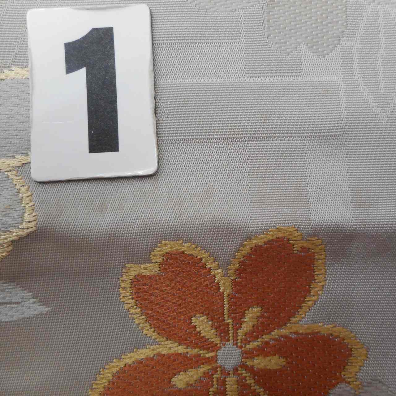 [Used] Kyoto-style obi (sash), synthetic fiber, ready-made, recycled obi, gray color, cherry blossom pattern, six-panel design, tt2656b [Japanese clothing, casual kimono, retro, antique, affordable, stylish, everyday wear, practice, kimono] [r26] 