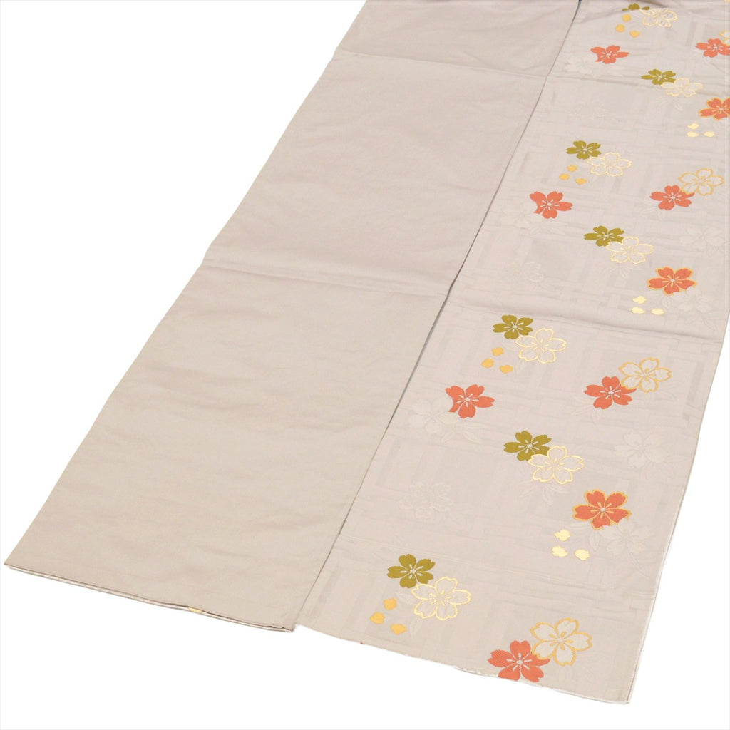 [Used] Kyoto-style obi (sash), synthetic fiber, ready-made, recycled obi, gray color, cherry blossom pattern, six-panel design, tt2656b [Japanese clothing, casual kimono, retro, antique, affordable, stylish, everyday wear, practice, kimono] [r26] 