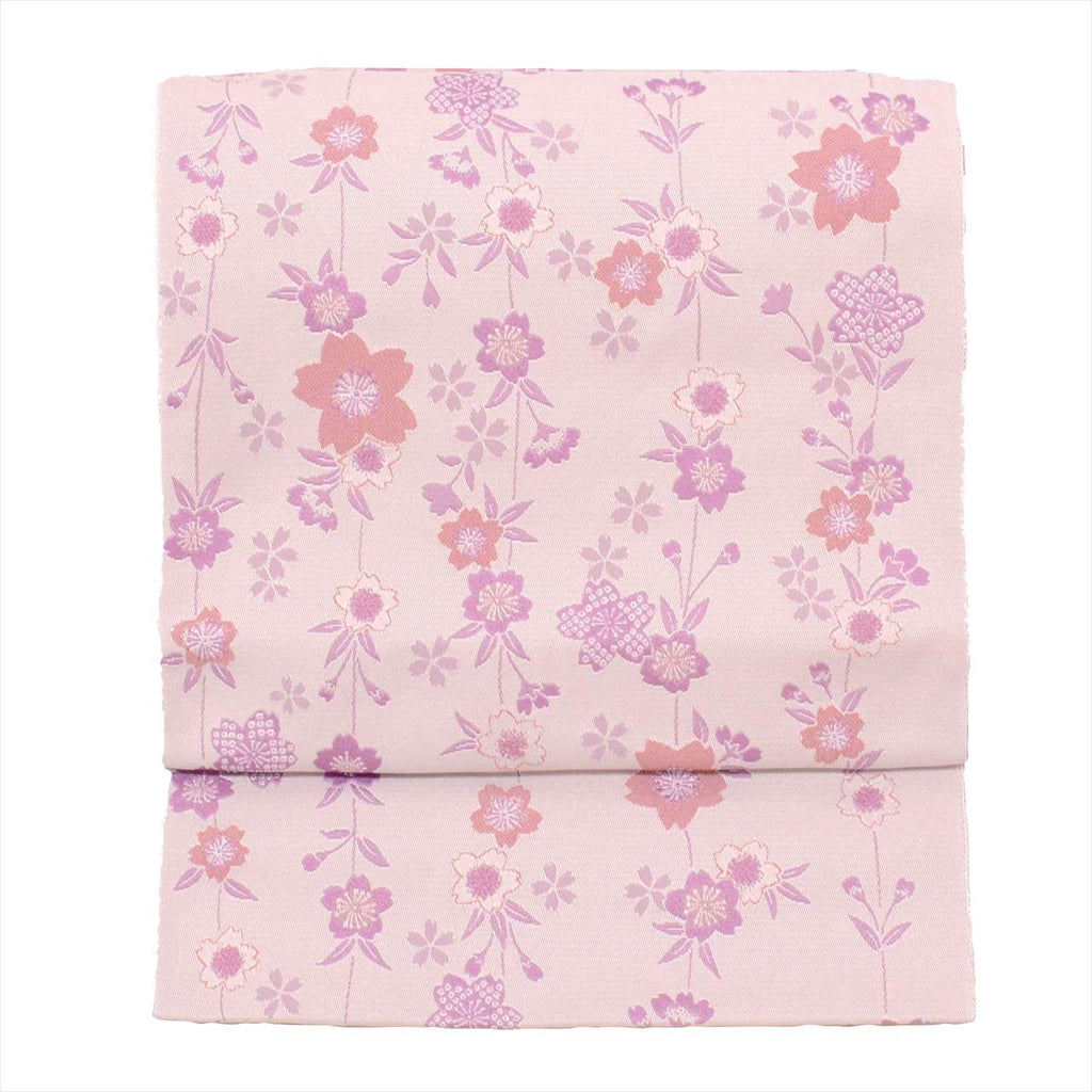 [Used] Nagoya obi (sash), synthetic fiber, 8-inch width, ready-made, excellent condition, unused, recycled obi, purple, cherry blossom pattern, all-over design, tt2671b [r26] 
