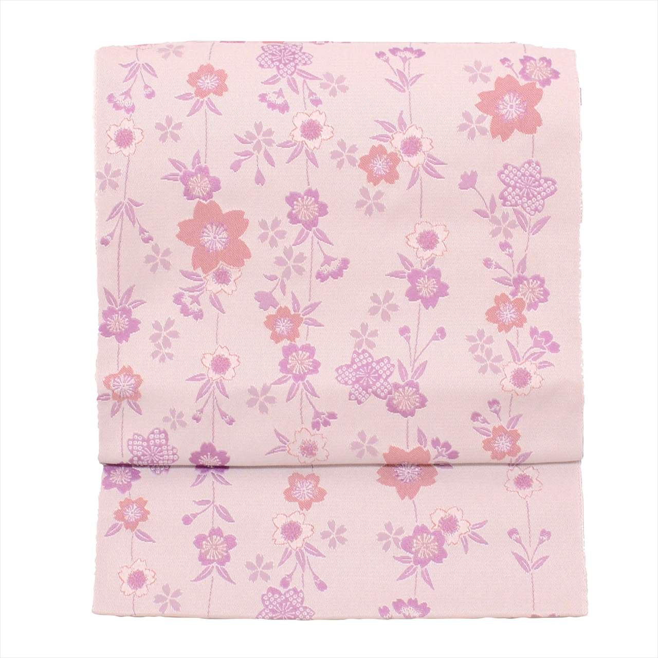 [Used] Nagoya obi (sash), synthetic fiber, 8-inch width, ready-made, excellent condition, unused, recycled obi, purple, cherry blossom pattern, all-over design, tt2671b [r26] 