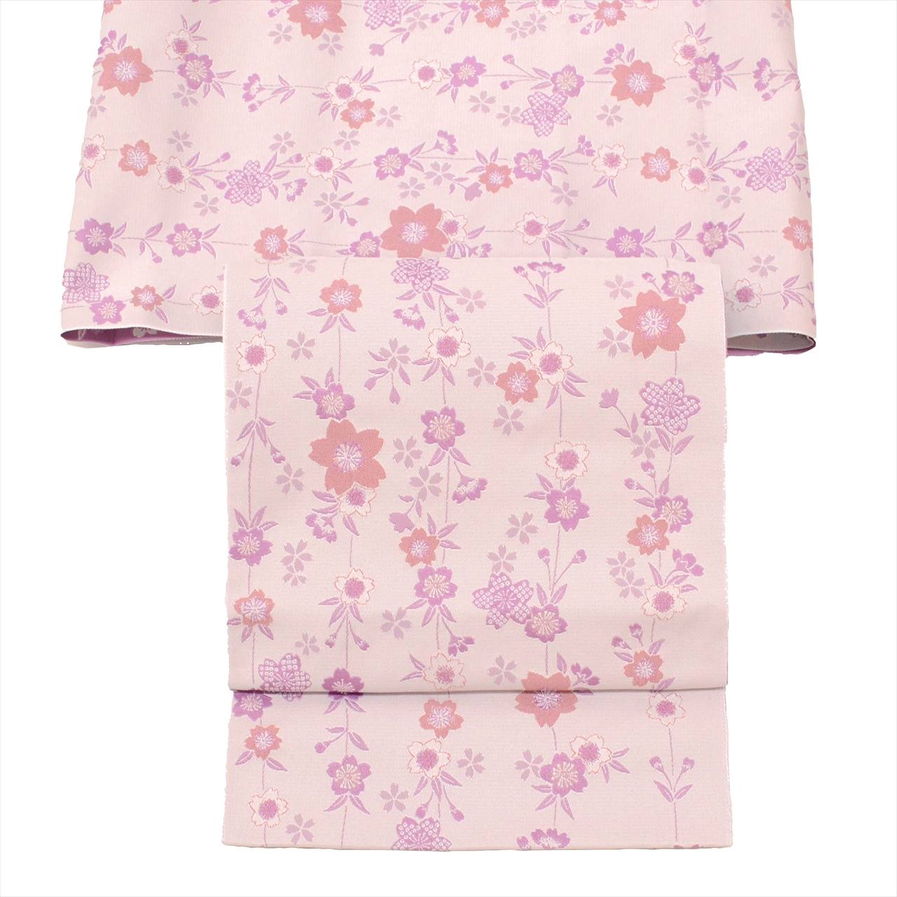 [Used] Nagoya obi (sash), synthetic fiber, 8-inch width, ready-made, excellent condition, unused, recycled obi, purple, cherry blossom pattern, all-over design, tt2671b [r26] 