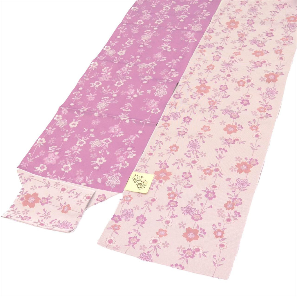 [Used] Nagoya obi (sash), synthetic fiber, 8-inch width, ready-made, excellent condition, unused, recycled obi, purple, cherry blossom pattern, all-over design, tt2671b [r26] 