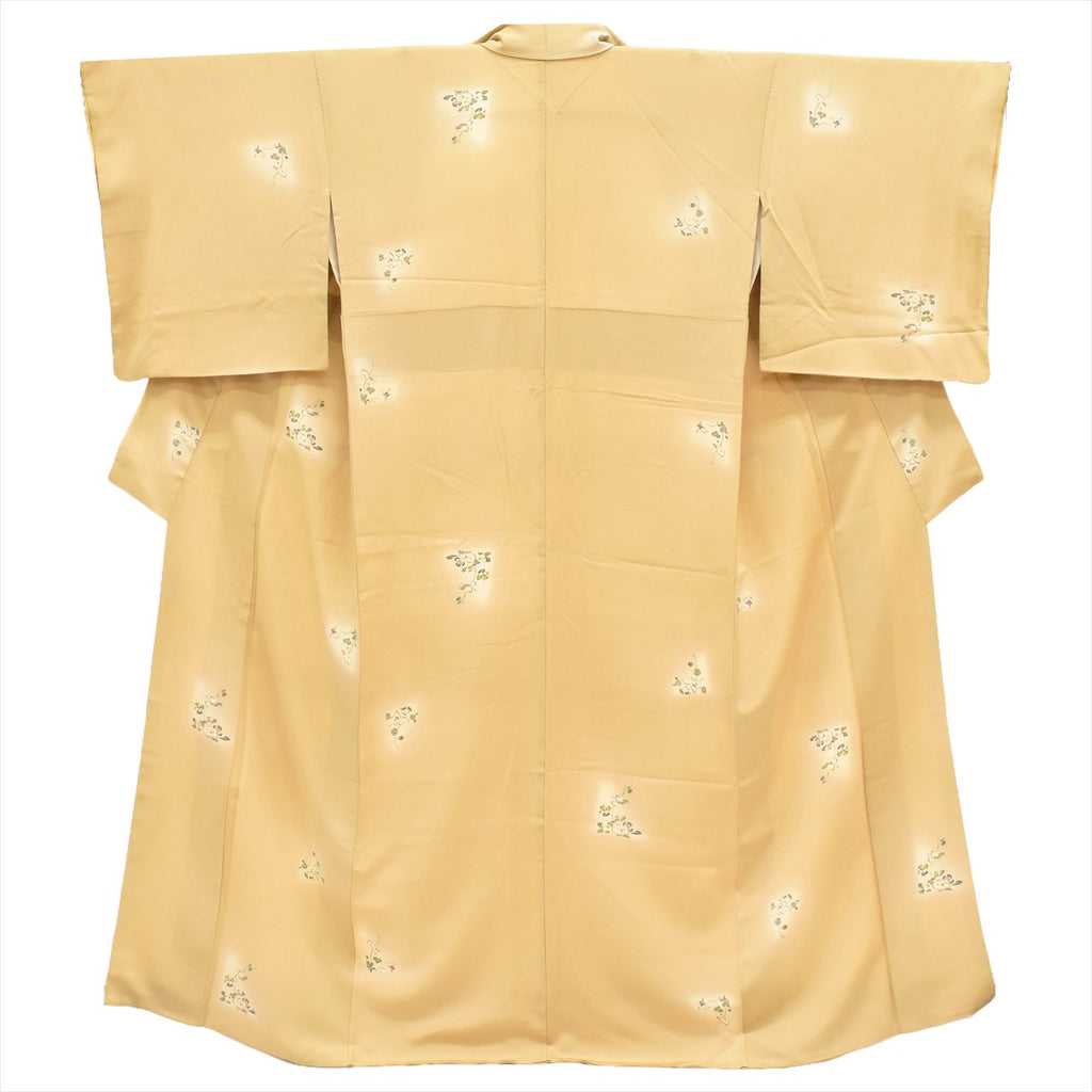 [Used] Komon (small patterned) recycled kimono, lined, pure silk, length 156.5cm (61.6in) (size M), sleeve length 68.5cm (27.0in), brown tones, floral pattern, high quality, semi-formal, spring, summer, autumn, winter, ready-made. 