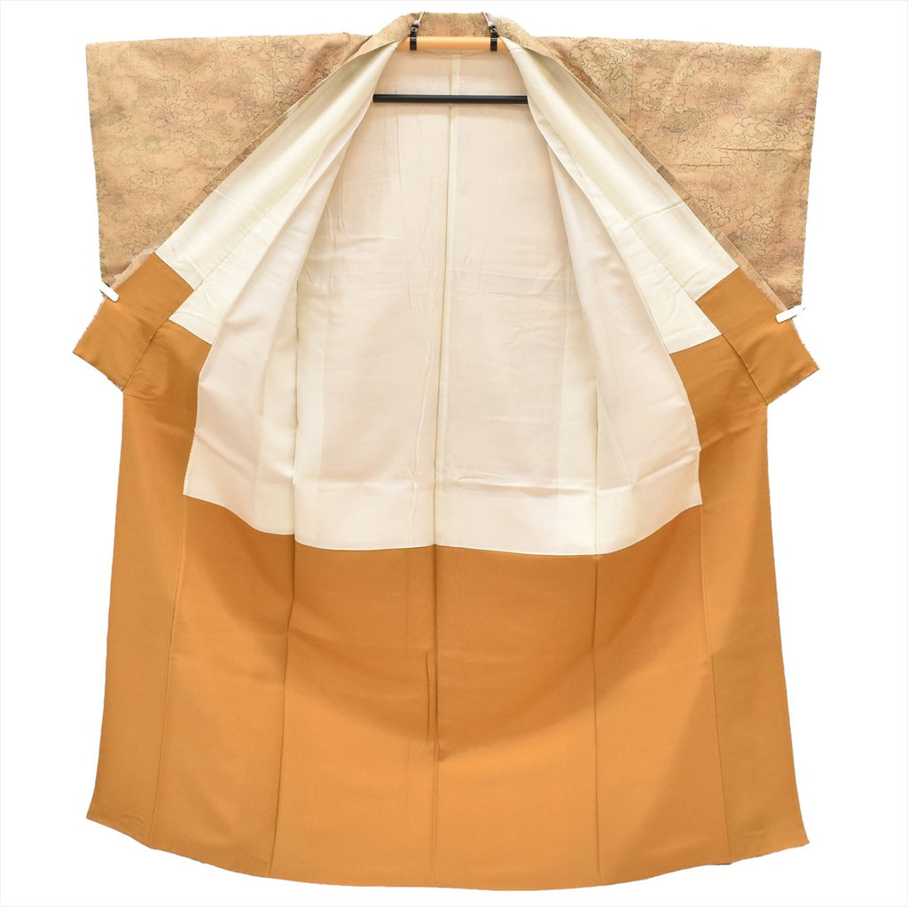 [Used] Tsumugi Silk Kimono, Lined, Length 151.7cm (59.7in) (Size S), Sleeve Length 62.5cm (24.6in), Ready-made, Recycled Kimono, Excellent Condition, Brown with Floral Pattern, tt2677b 