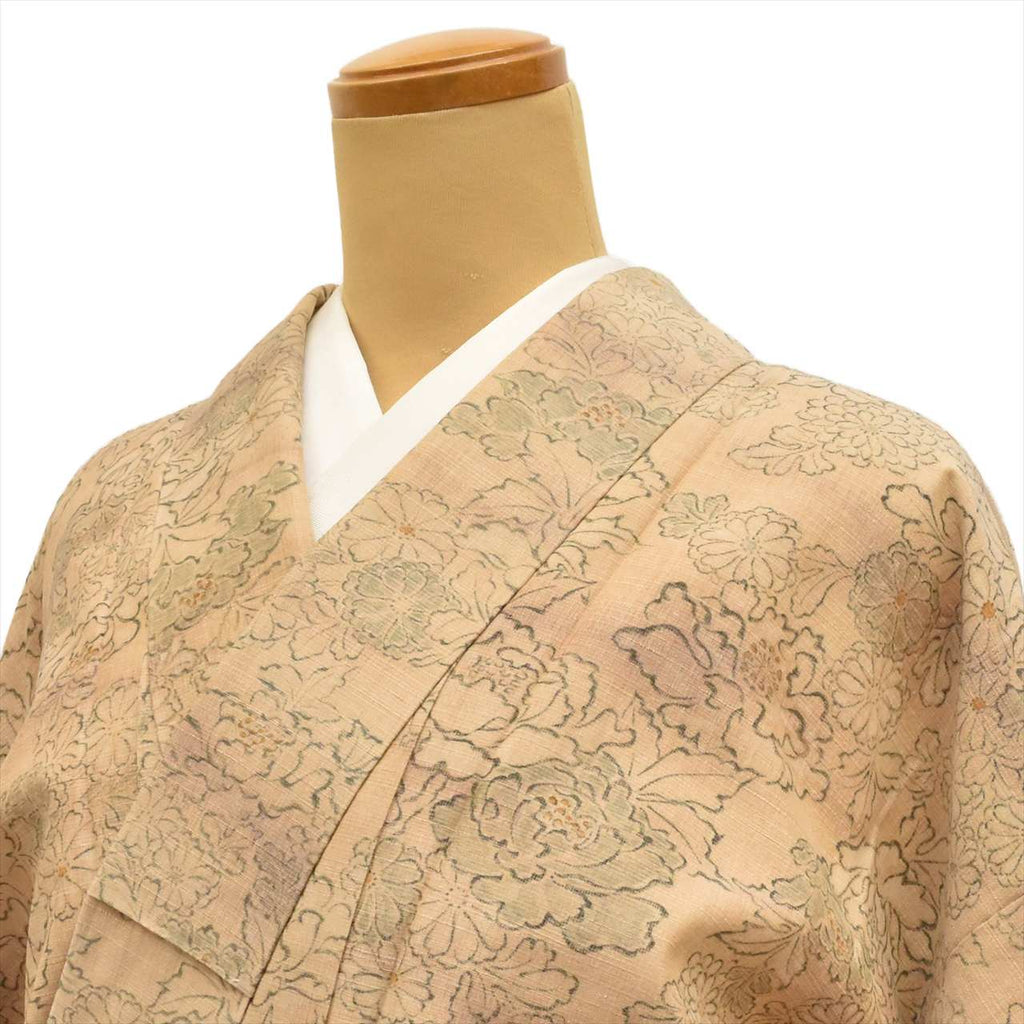 [Used] Tsumugi Silk Kimono, Lined, Length 151.7cm (59.7in) (Size S), Sleeve Length 62.5cm (24.6in), Ready-made, Recycled Kimono, Excellent Condition, Brown with Floral Pattern, tt2677b 