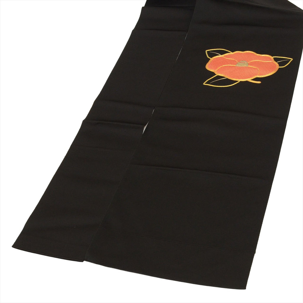 [Used] Nagoya obi (sash), synthetic fiber, 8-inch width, recycled obi, ready-made, black, camellia pattern, taiko pattern, gold embroidery, tt2684b 