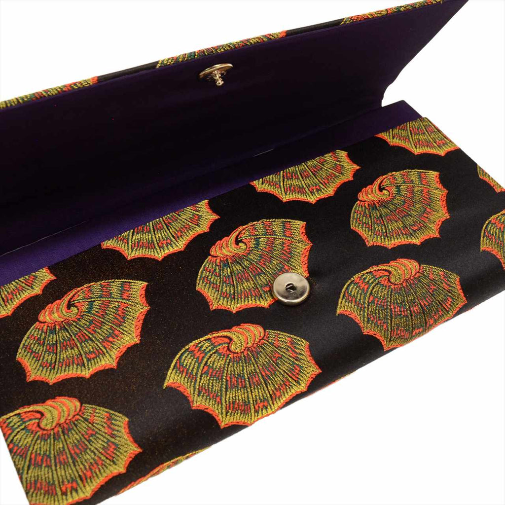 [Used] Nagoya Obi (Kimono Sash), Pure Silk, 9-inch width, Ready-made, Recycled Obi, Excellent Condition, Black, Colorful Shell Pattern, Tatsumura Textile, All-over Pattern, Signed, Comes with Bag, Gold Thread, tt2685b 