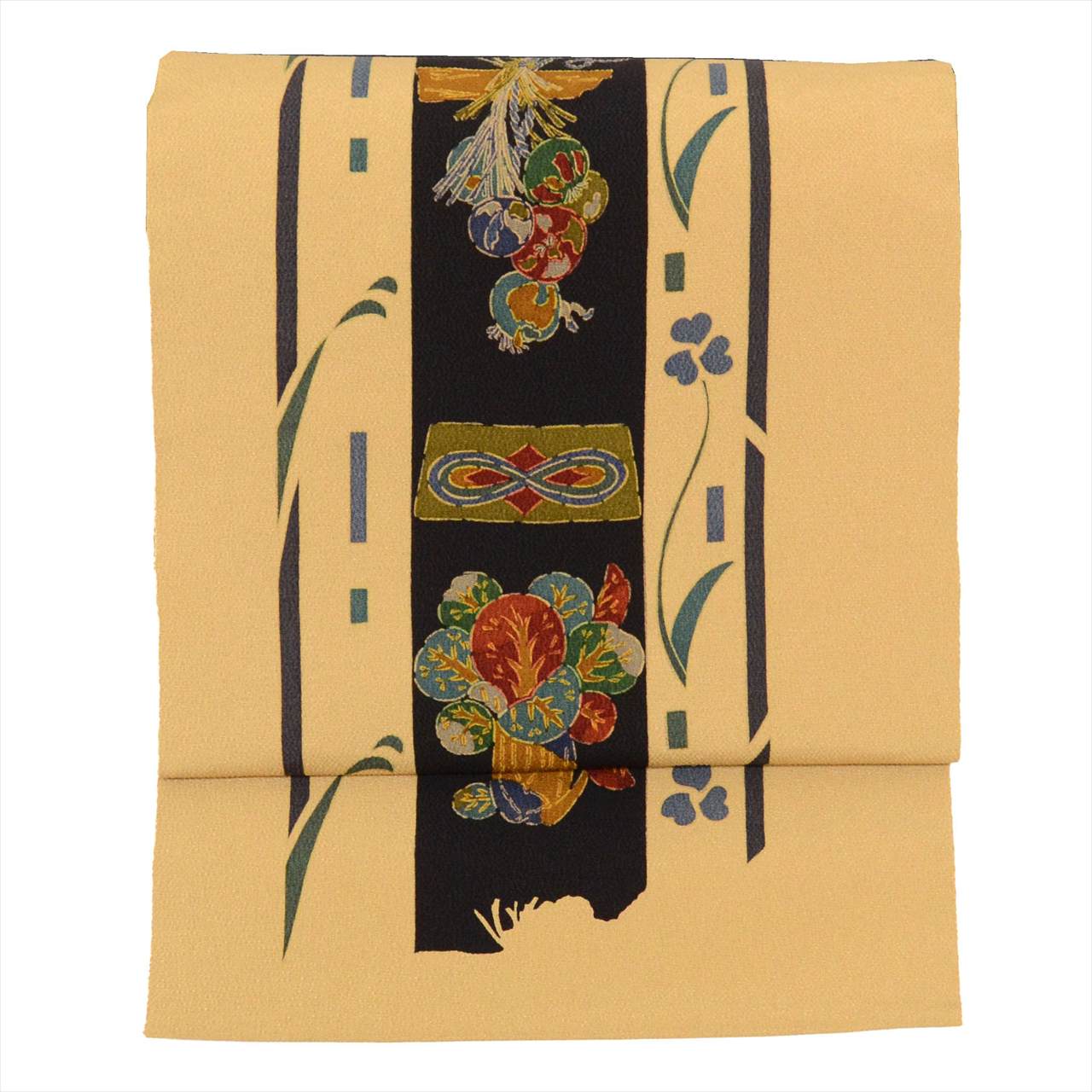 [Used] Nagoya obi (sash), pure silk, 9-inch width, ready-made, recycled obi, brown tones, botanical pattern, crepe fabric, all-over pattern, dyed obi tt2688b 