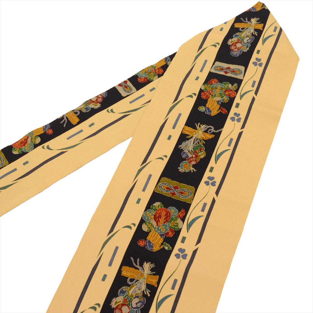 [Used] Nagoya obi (sash), pure silk, 9-inch width, ready-made, recycled obi, brown tones, botanical pattern, crepe fabric, all-over pattern, dyed obi tt2688b 