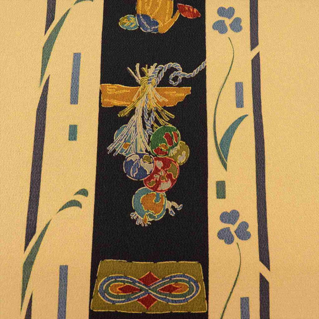 [Used] Nagoya obi (sash), pure silk, 9-inch width, ready-made, recycled obi, brown tones, botanical pattern, crepe fabric, all-over pattern, dyed obi tt2688b 