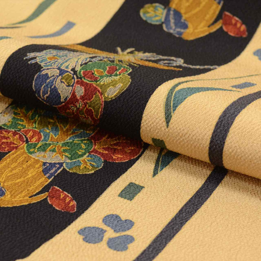 [Used] Nagoya obi (sash), pure silk, 9-inch width, ready-made, recycled obi, brown tones, botanical pattern, crepe fabric, all-over pattern, dyed obi tt2688b 