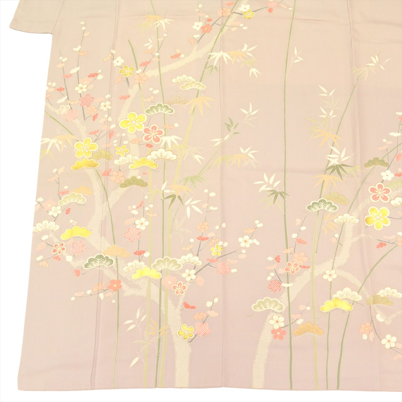 [Used] Recycled formal kimono, lined, pure silk, length 166.2cm (65.4in), size LL, sleeve length 71.0cm (28.0in), ready-made, gray color, plum blossom pattern, Yuzen dyeing, gold leaf, tt2720b 