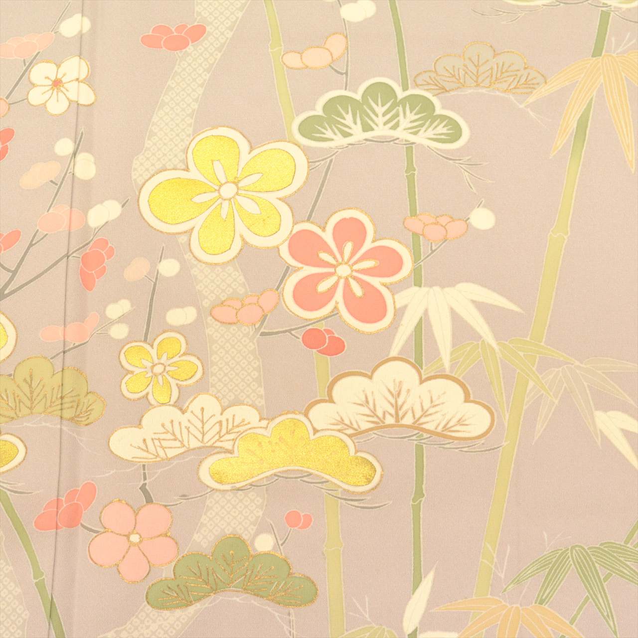 [Used] Recycled formal kimono, lined, pure silk, length 166.2cm (65.4in), size LL, sleeve length 71.0cm (28.0in), ready-made, gray color, plum blossom pattern, Yuzen dyeing, gold leaf, tt2720b 