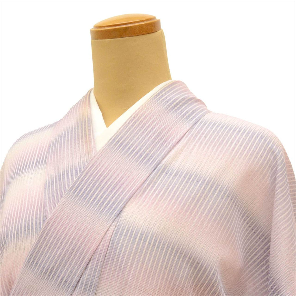 Summer kimono, unlined, synthetic fiber, length 159.0cm (62.6in) (size M), sleeve length 65.0cm (25.6in) (sleeve length), ready-made, recycled kimono, purple tones, blurred pattern, washable, ro (thin silk fabric), tt2746b 