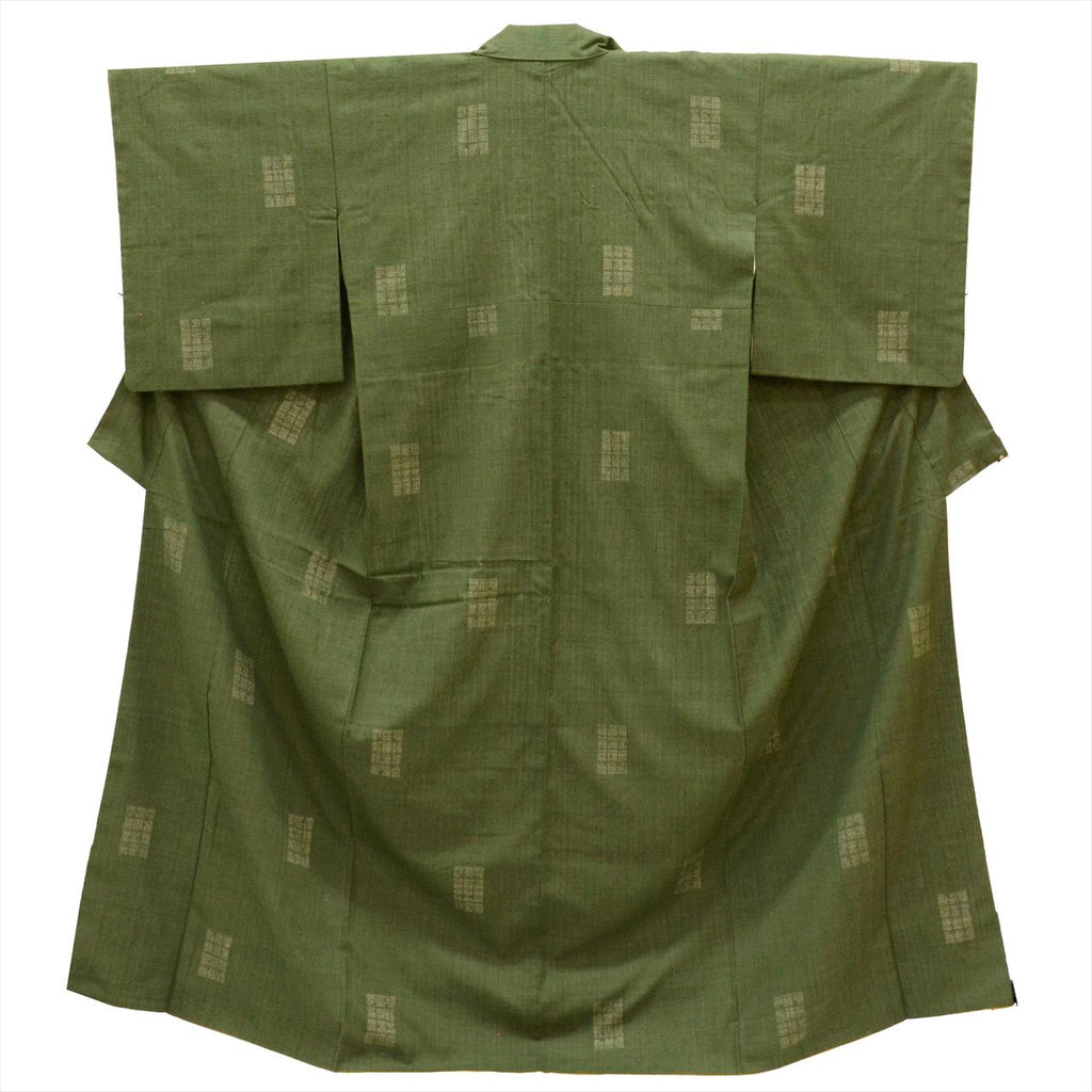 [Used] Yuki Tsumugi Kimono, Pure Silk, Recycled, Length 159cm (M), Sleeve Length 64.5cm, Ready-made, Greenish, Tortoiseshell Pattern [Tsumugi, Tsumugi Kimono, Recycled Tsumugi, Pure Silk, Lined, Tsumugi, Reuse, Vintage, Outlet, Free Shipping] tt2750b 