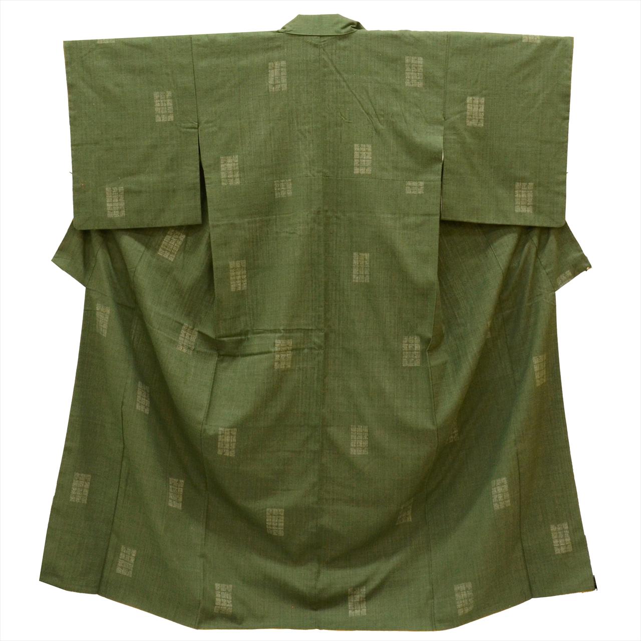 [Used] Yuki Tsumugi Kimono, Pure Silk, Recycled, Length 159cm (M), Sleeve Length 64.5cm, Ready-made, Greenish, Tortoiseshell Pattern [Tsumugi, Tsumugi Kimono, Recycled Tsumugi, Pure Silk, Lined, Tsumugi, Reuse, Vintage, Outlet, Free Shipping] tt2750b 