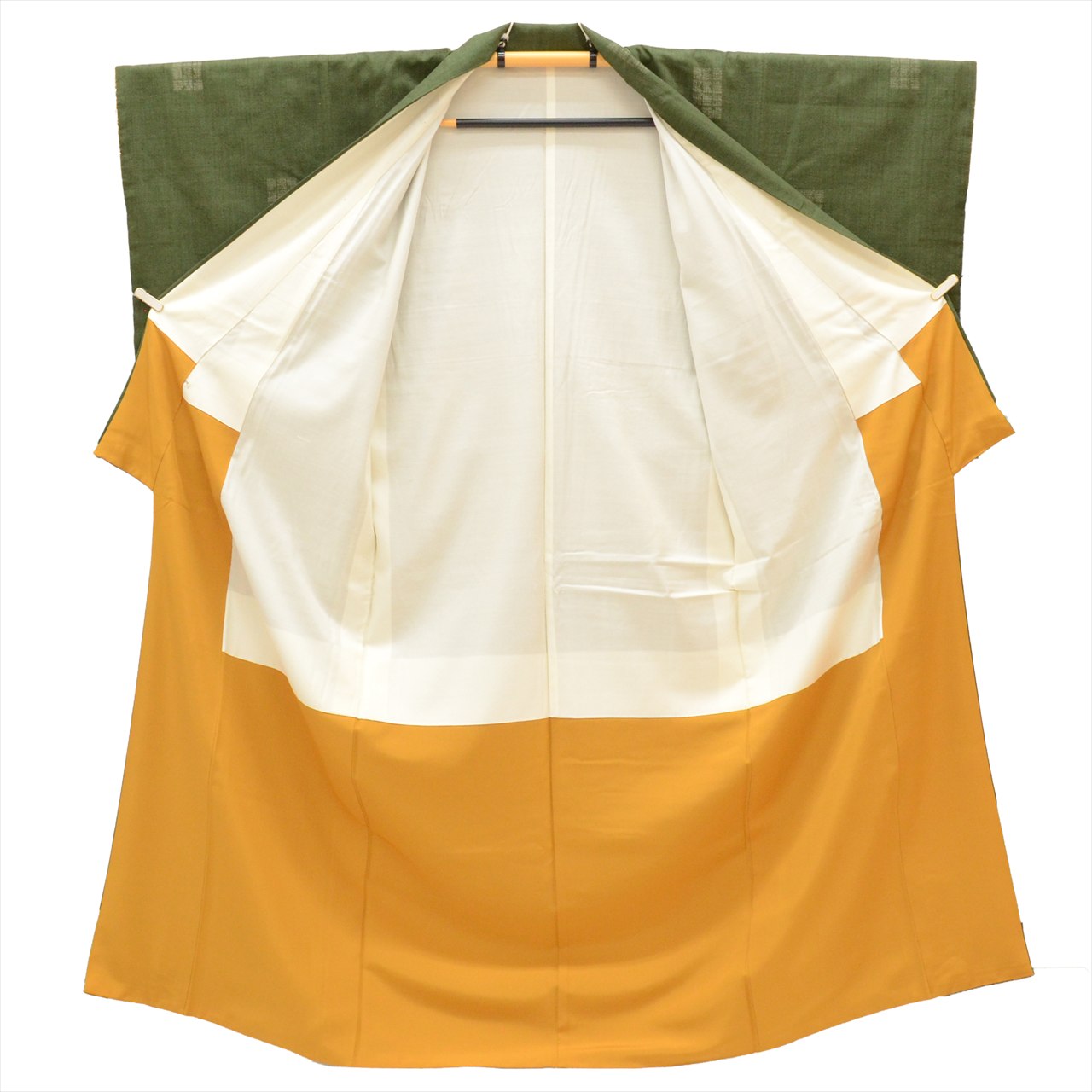 [Used] Yuki Tsumugi Kimono, Pure Silk, Recycled, Length 159cm (M), Sleeve Length 64.5cm, Ready-made, Greenish, Tortoiseshell Pattern [Tsumugi, Tsumugi Kimono, Recycled Tsumugi, Pure Silk, Lined, Tsumugi, Reuse, Vintage, Outlet, Free Shipping] tt2750b 