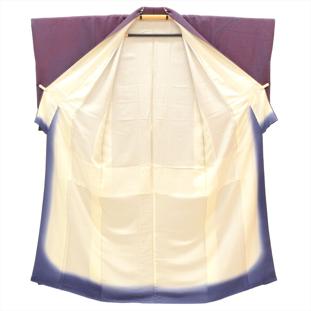 [Used] Komon (small patterned) recycled kimono, pure silk, length 154.5cm (size S), sleeve length 64cm, lined, used kimono, purple tones, kanoko pattern, crepe fabric, high quality, semi-formal, spring, summer, autumn, winter, ready-made. 