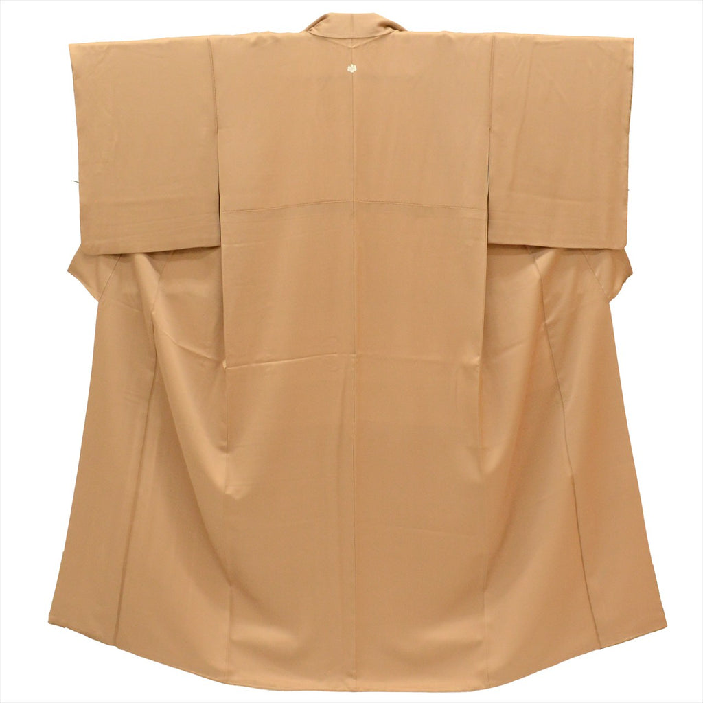 [Used] Plain colored silk kimono, length 154cm, size S, sleeve length 65cm, lined, ready-made, recycled kimono, used, brown color, with crest, tt2753b, suitable for entrance ceremonies, graduation ceremonies, kindergarten entrance ceremonies. 