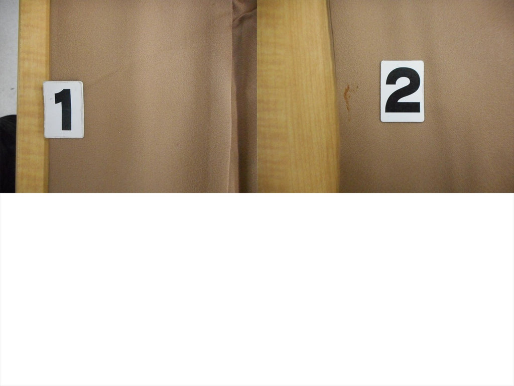 [Used] Plain colored silk kimono, length 154cm, size S, sleeve length 65cm, lined, ready-made, recycled kimono, used, brown color, with crest, tt2753b, suitable for entrance ceremonies, graduation ceremonies, kindergarten entrance ceremonies. 
