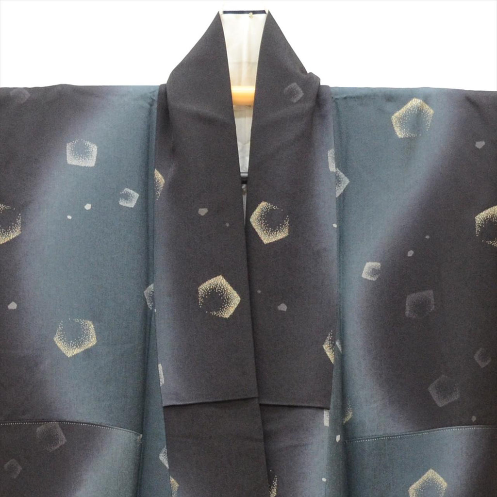 [Used] Komon (small patterned) recycled kimono, pure silk, length 151.0cm (59.4in), size S, sleeve length 68.0cm (26.8in), cleaned, black, geometric pattern, lined, high quality, semi-formal, spring, summer, autumn, winter, ready-made. 