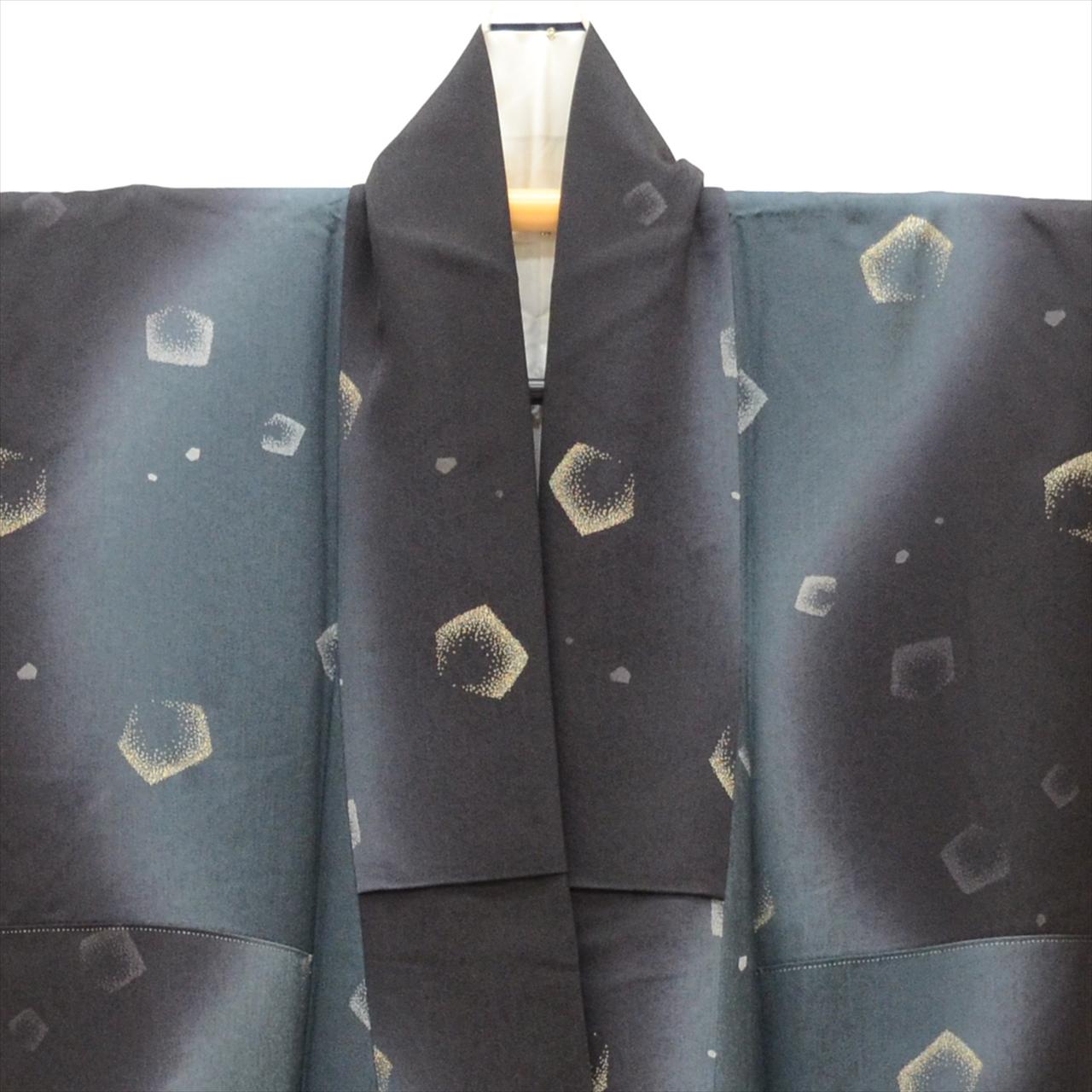 [Used] Komon (small patterned) recycled kimono, pure silk, length 151.0cm (59.4in), size S, sleeve length 68.0cm (26.8in), cleaned, black, geometric pattern, lined, high quality, semi-formal, spring, summer, autumn, winter, ready-made. 
