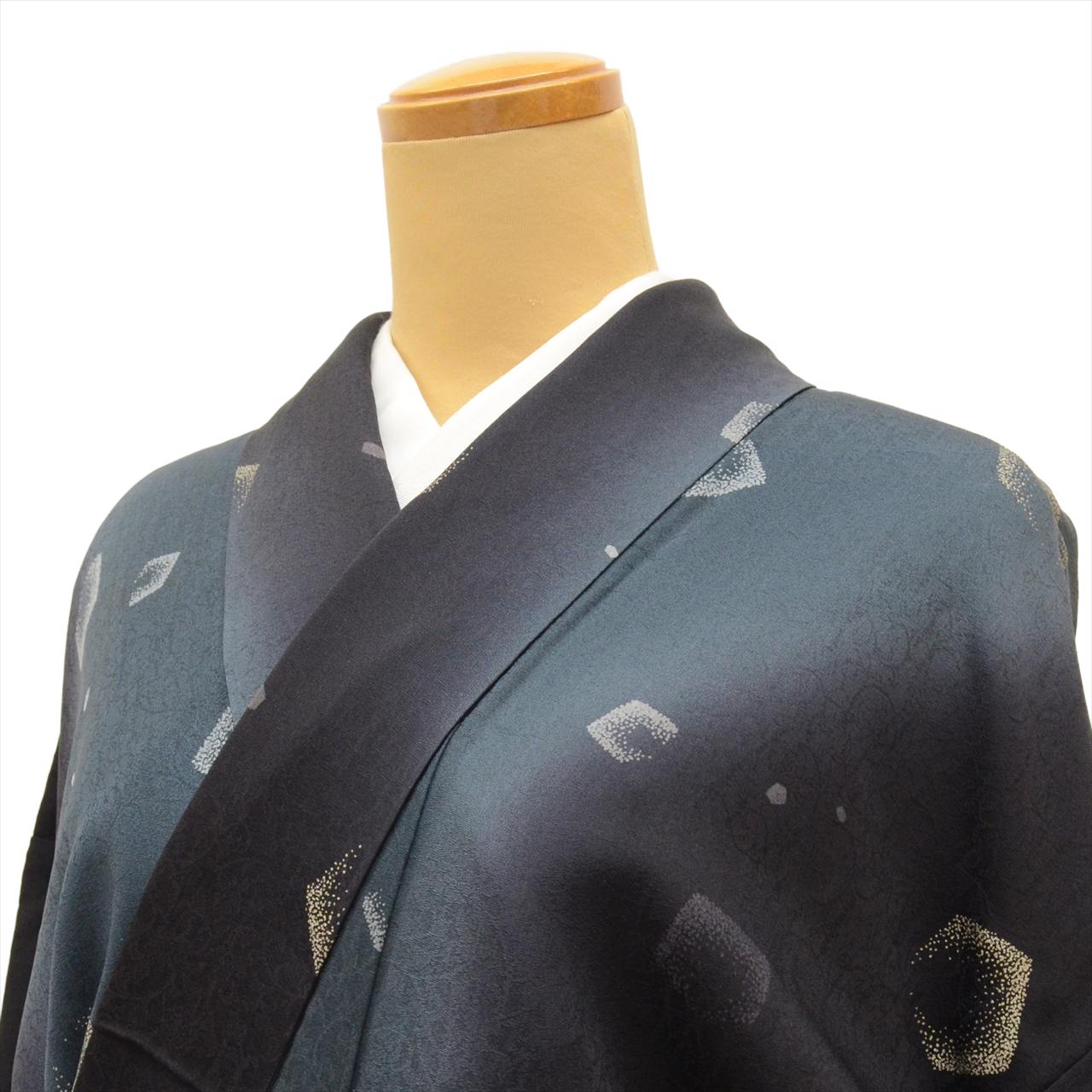 [Used] Komon (small patterned) recycled kimono, pure silk, length 151.0cm (59.4in), size S, sleeve length 68.0cm (26.8in), cleaned, black, geometric pattern, lined, high quality, semi-formal, spring, summer, autumn, winter, ready-made. 