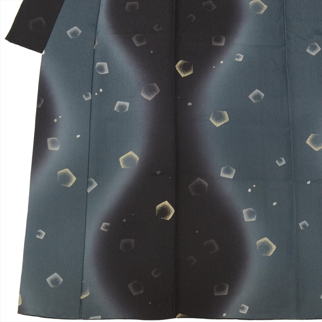 [Used] Komon (small patterned) recycled kimono, pure silk, length 151.0cm (59.4in), size S, sleeve length 68.0cm (26.8in), cleaned, black, geometric pattern, lined, high quality, semi-formal, spring, summer, autumn, winter, ready-made. 