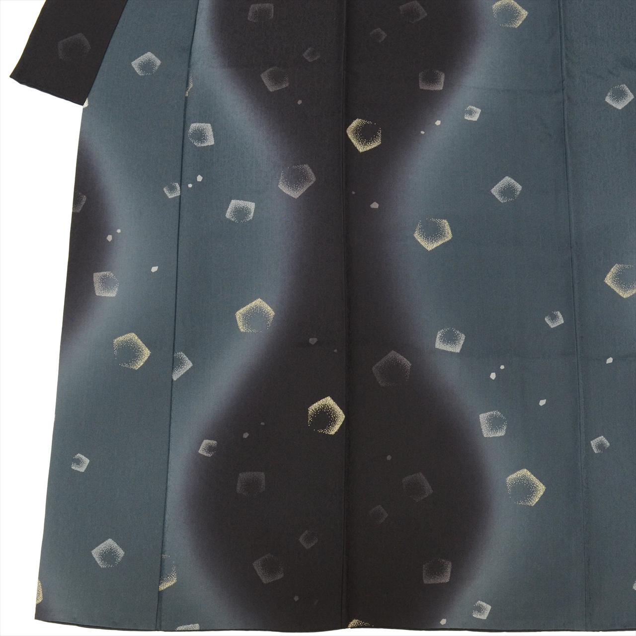 [Used] Komon (small patterned) recycled kimono, pure silk, length 151.0cm (59.4in), size S, sleeve length 68.0cm (26.8in), cleaned, black, geometric pattern, lined, high quality, semi-formal, spring, summer, autumn, winter, ready-made. 