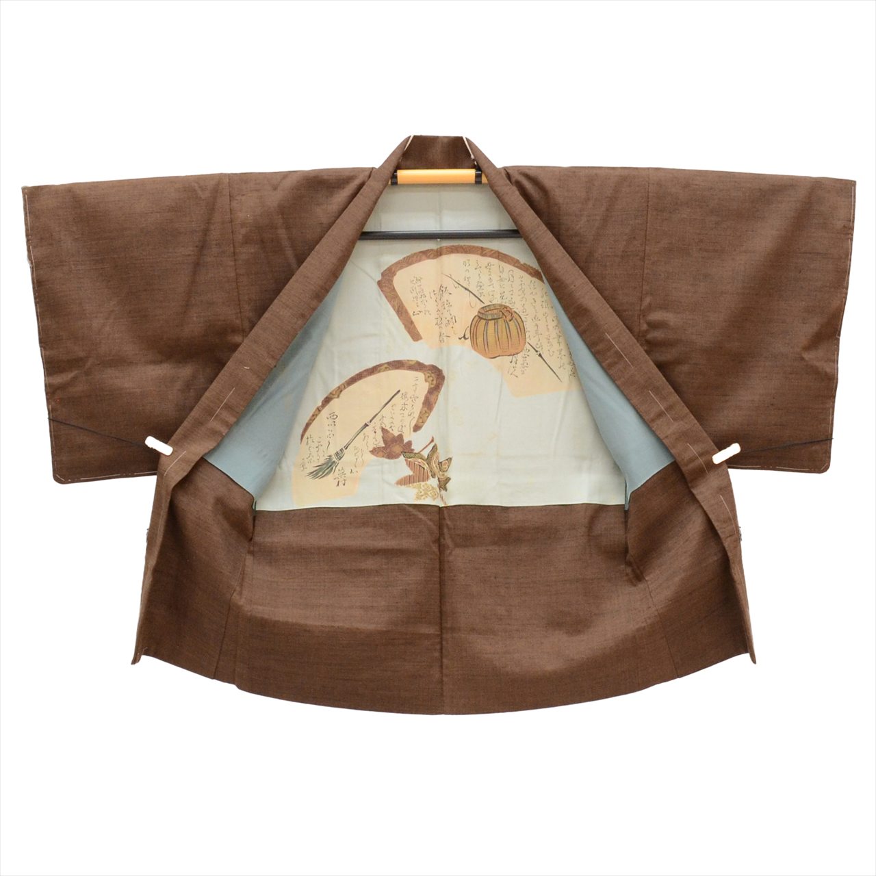 [Used] Men's Kimono and Haori Ensemble, Authentic Shiozawa Tsumugi Silk, Length 142.5cm (56.1in) (M), Sleeve Length 68.0cm (26.8in), Ready-made, Recycled Kimono, Handwoven, Cleaned, Antique, Brown, Comes with Obi and Haori Cord, ttc2560a40 