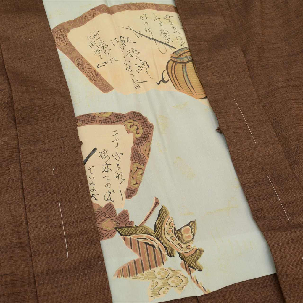 [Used] Men's Kimono and Haori Ensemble, Authentic Shiozawa Tsumugi Silk, Length 142.5cm (56.1in) (M), Sleeve Length 68.0cm (26.8in), Ready-made, Recycled Kimono, Handwoven, Cleaned, Antique, Brown, Comes with Obi and Haori Cord, ttc2560a40 