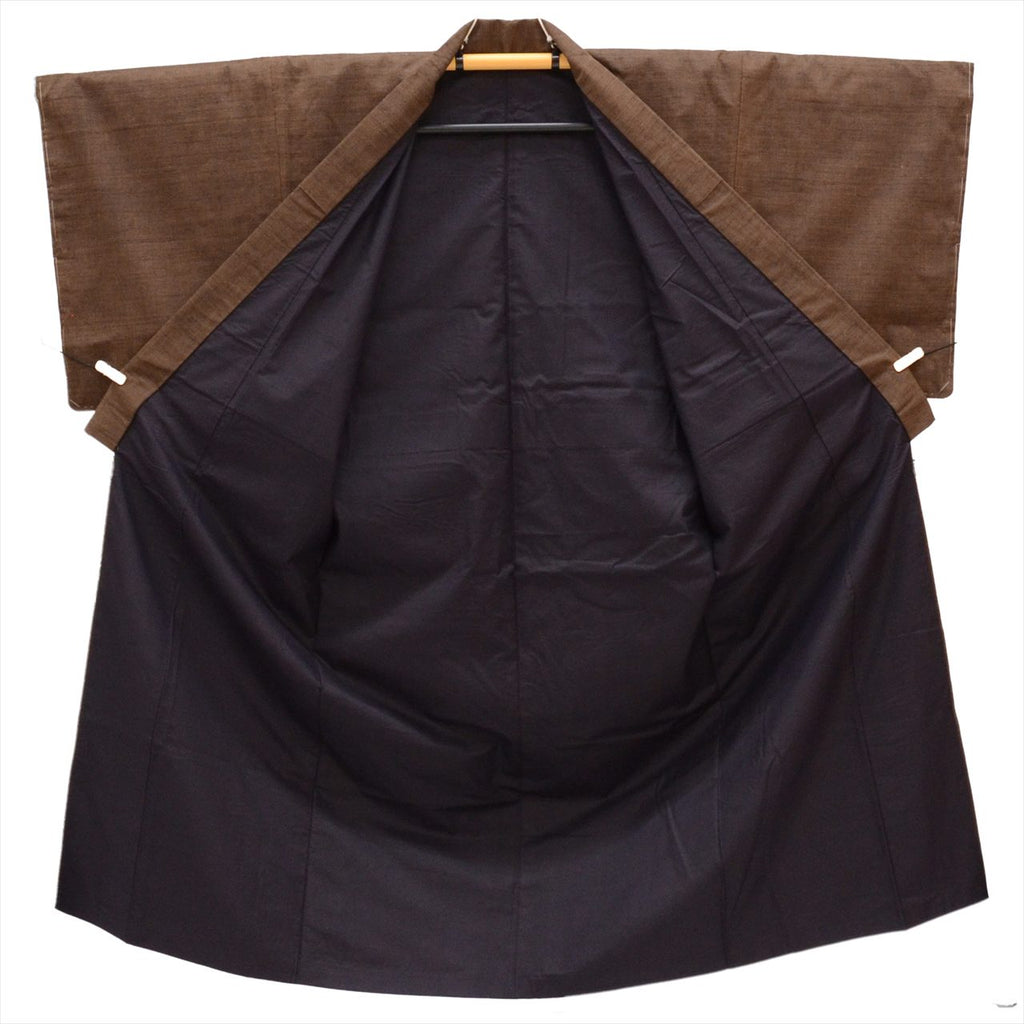 [Used] Men's Kimono and Haori Ensemble, Authentic Shiozawa Tsumugi Silk, Length 142.5cm (56.1in) (M), Sleeve Length 68.0cm (26.8in), Ready-made, Recycled Kimono, Handwoven, Cleaned, Antique, Brown, Comes with Obi and Haori Cord, ttc2560a40 