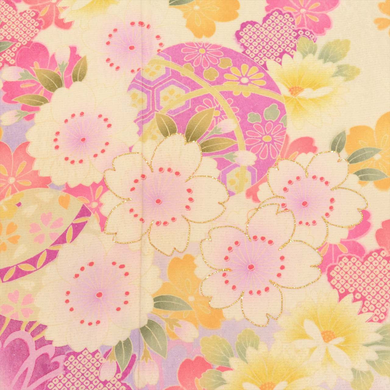 [Used] Furisode (long-sleeved kimono) - Single item, Length 171.0cm (67.3in), Size LL, Sleeve length 67.5cm (26.6in), Ready-made, Recycled kimono, Used, White, Floral pattern, Gold thread, Vintage, uu0002b 