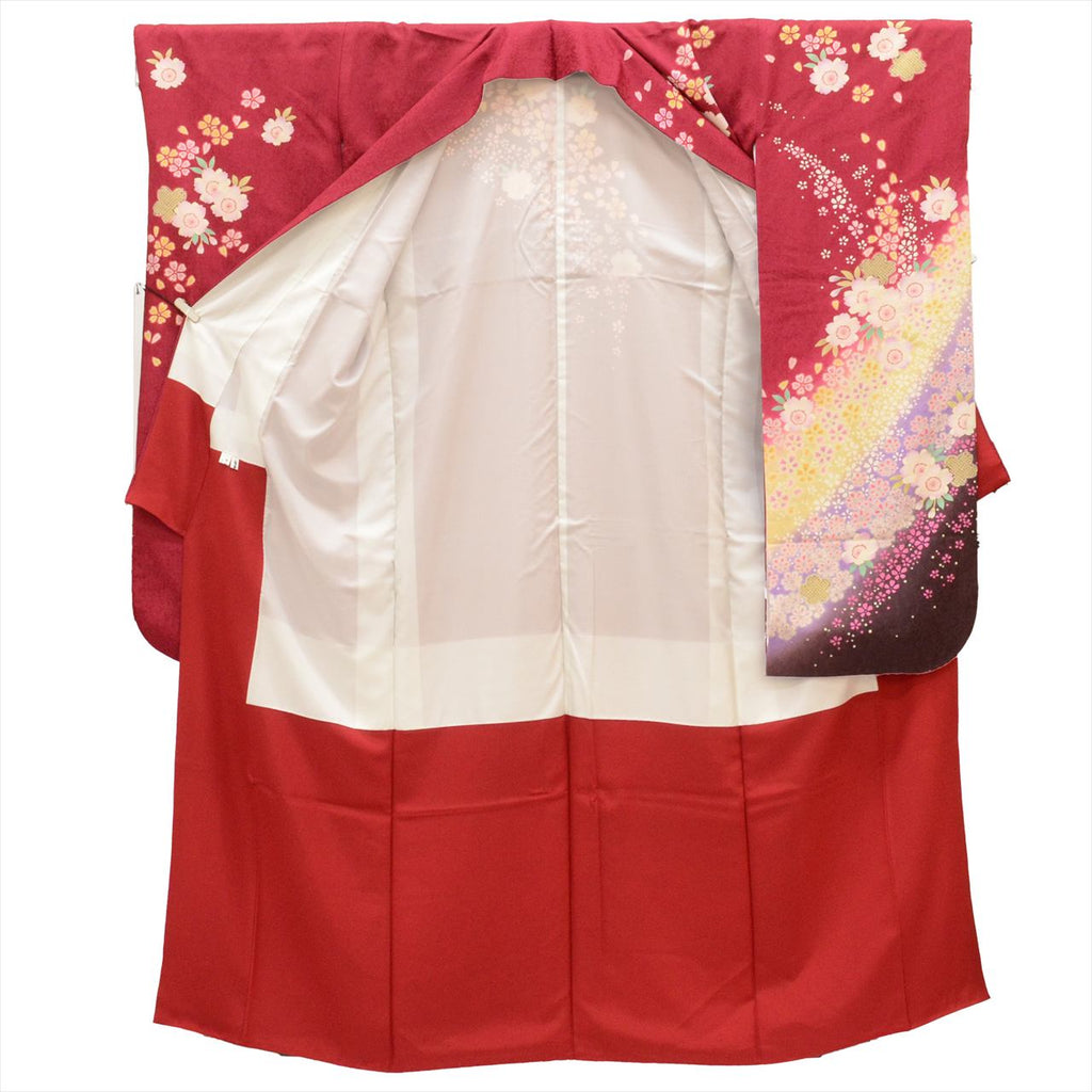 [Used] Furisode (long-sleeved kimono) - Single item, Pure silk, Length 172.0cm (67.7in) (LL size), Sleeve length 66.5cm (26.2in), Ready-made, Recycled kimono, Used, Excellent condition, Purple, Floral pattern, Gold embroidery, Vintage, uu0004b 