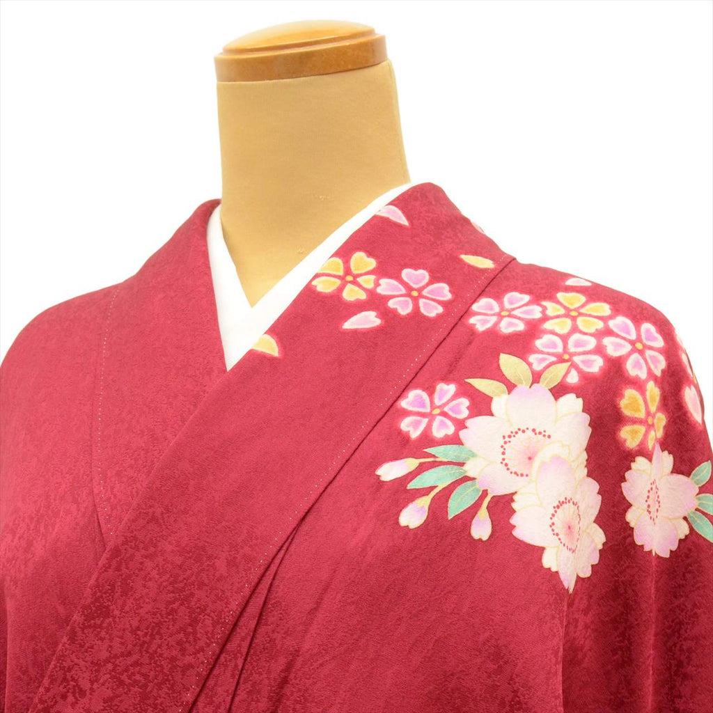 [Used] Furisode (long-sleeved kimono) - Single item, Pure silk, Length 172.0cm (67.7in) (LL size), Sleeve length 66.5cm (26.2in), Ready-made, Recycled kimono, Used, Excellent condition, Purple, Floral pattern, Gold embroidery, Vintage, uu0004b 