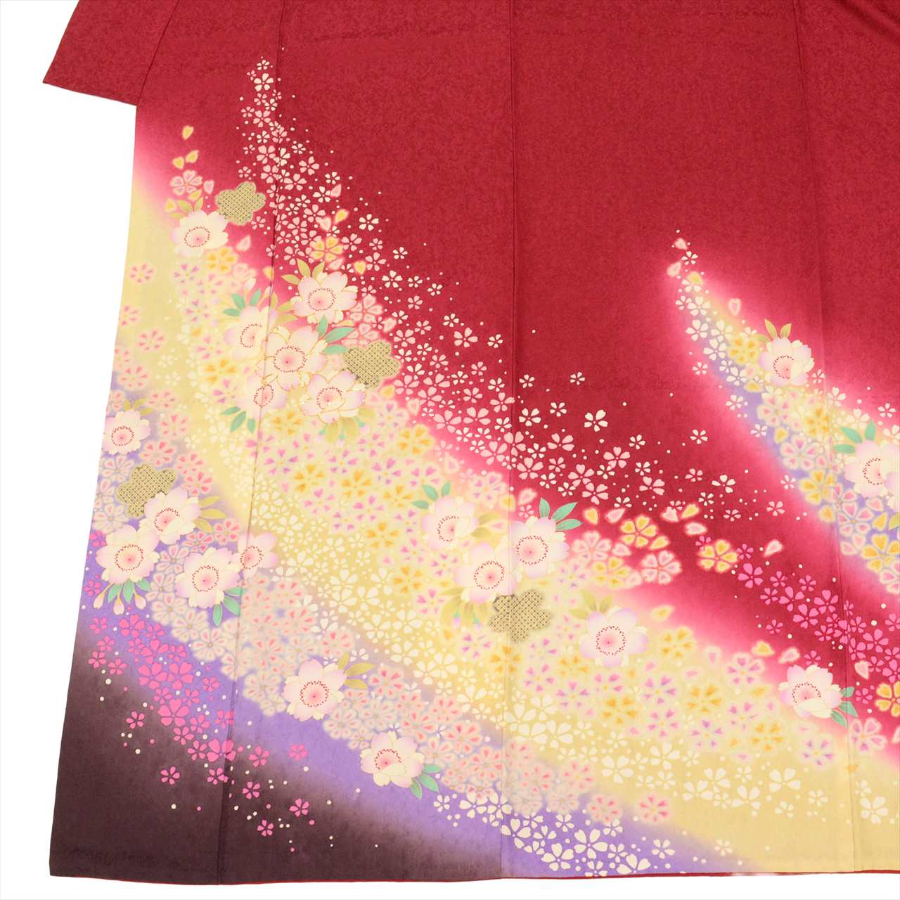 [Used] Furisode (long-sleeved kimono) - Single item, Pure silk, Length 172.0cm (67.7in) (LL size), Sleeve length 66.5cm (26.2in), Ready-made, Recycled kimono, Used, Excellent condition, Purple, Floral pattern, Gold embroidery, Vintage, uu0004b 