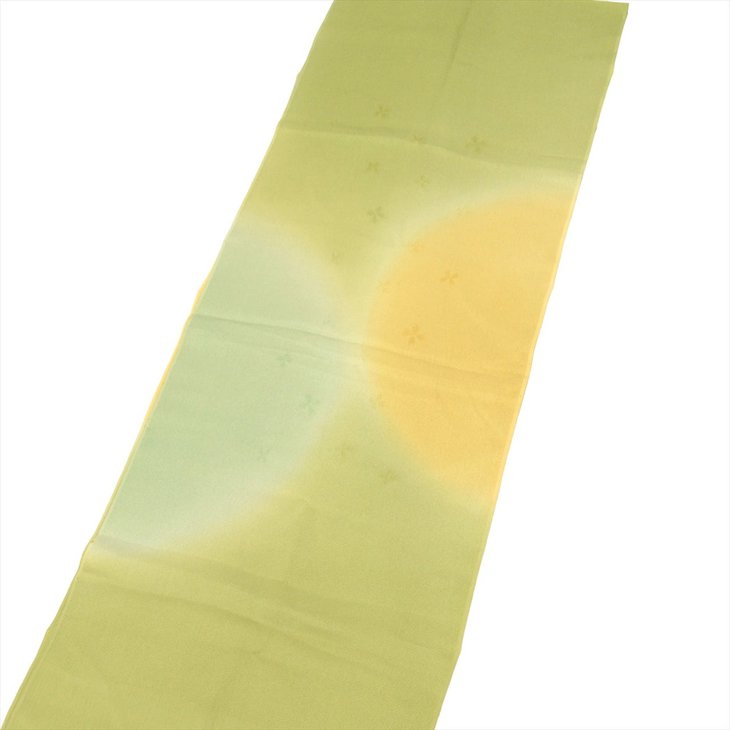 [Used] Visiting Kimono and Obi Set, Pure Silk, Used, Kimono Length 160.0cm (63.0in) (M), Sleeve Length 66.7cm (26.3in), Green with Floral Pattern, Obiage and Obi-jime Included, Crepe Fabric, Signed, Coordinated Outfit uu0011b 