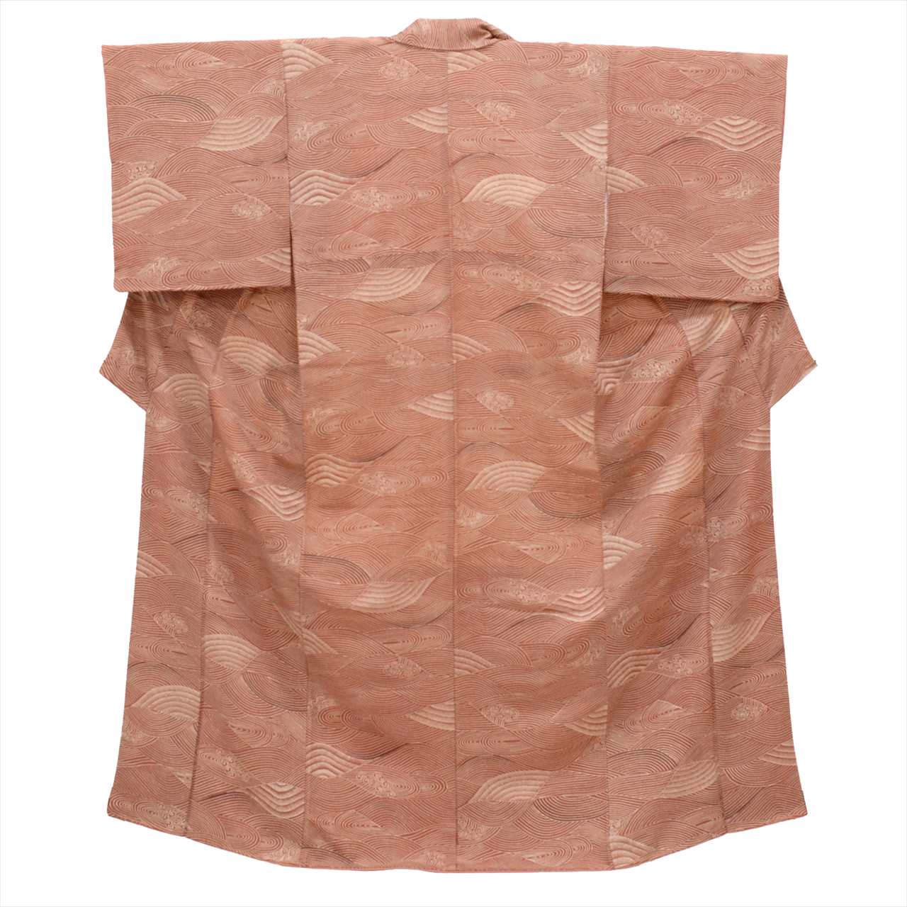[Used] Komon (small patterned) recycled kimono, pure silk, length 158.0cm (62.2in) (size M), sleeve length 63.5cm (25.0in), lined, used, brown, wave pattern, crepe fabric, high quality, semi-formal, spring, summer, autumn, winter, ready-made. 
