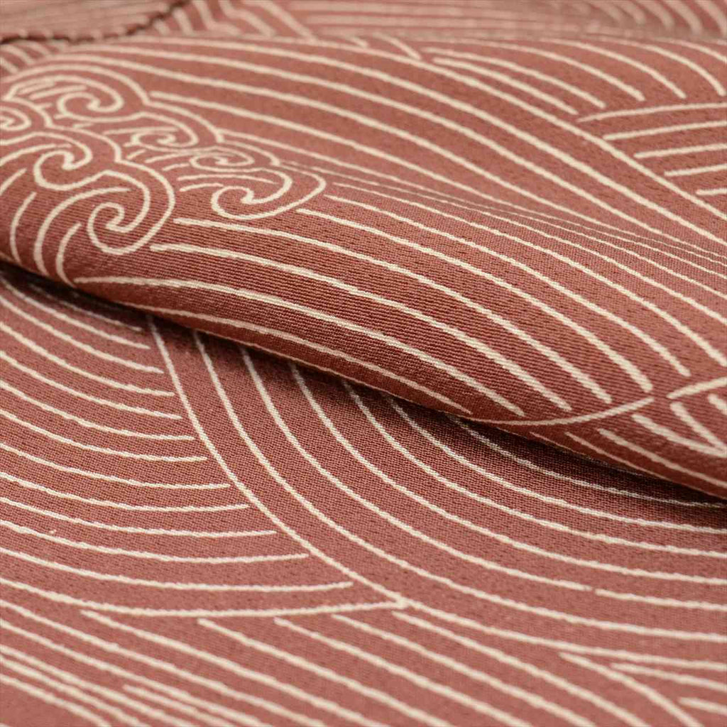 [Used] Komon (small patterned) recycled kimono, pure silk, length 158.0cm (62.2in) (size M), sleeve length 63.5cm (25.0in), lined, used, brown, wave pattern, crepe fabric, high quality, semi-formal, spring, summer, autumn, winter, ready-made. 
