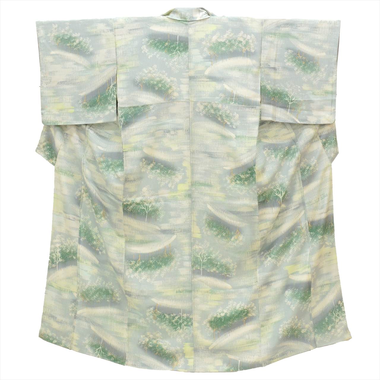 [Used] Komon (small patterned) recycled kimono, pure silk, length 155cm (size S), sleeve length 65cm, lined, unused, gray color, tree pattern, crepe fabric, used kimono, high quality, semi-formal, spring, summer, autumn, winter, ready-made. 
