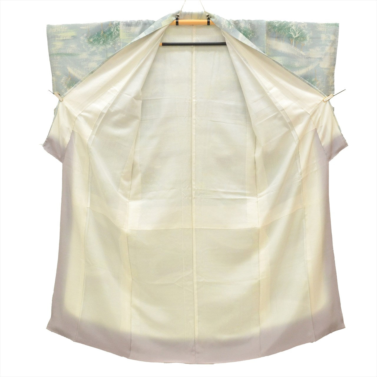 [Used] Komon (small patterned) recycled kimono, pure silk, length 155cm (size S), sleeve length 65cm, lined, unused, gray color, tree pattern, crepe fabric, used kimono, high quality, semi-formal, spring, summer, autumn, winter, ready-made. 