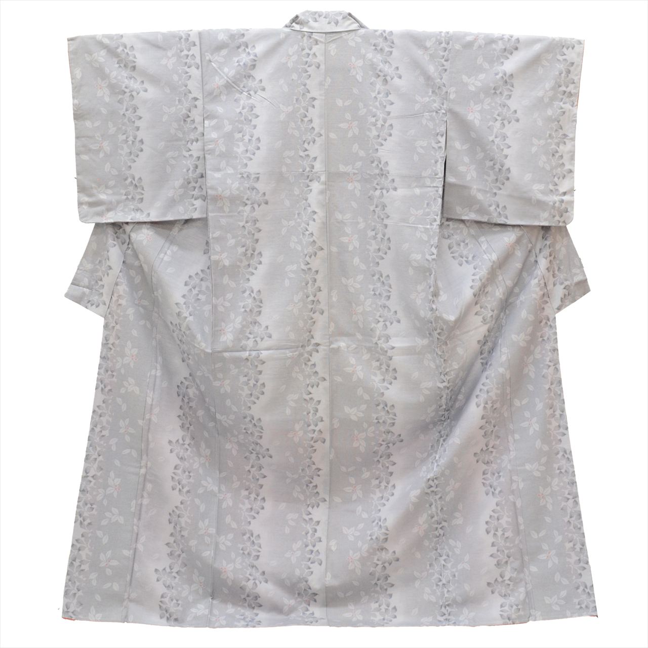 Vintage Japanese Kimono | Tsumugi | Gray Silk | Botanical Pattern | Unlined | Size L | Sustainable | uu0040b